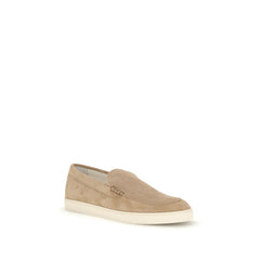 Brunello Cucinelli Beige Calf Leather Bos Taurus Slip-On Loafers