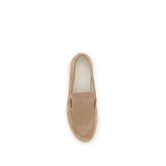 Brunello Cucinelli Beige Calf Leather Bos Taurus Slip-On Loafers