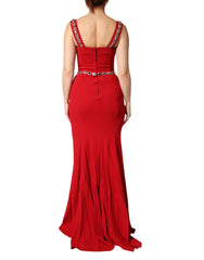 Dolce & Gabbana Red Crystals Sheath Mermaid Long Gown Dress