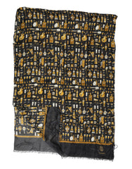 Dolce & Gabbana Black Jazz Club Print Neck Wrap Shawl Scarf