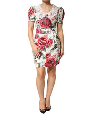 Dolce & Gabbana White Floral Embellished Sheath Mini Dress