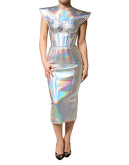 Dolce & Gabbana Silver Iridescent Bodycon Sheath Midi Dress