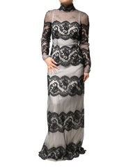 Dolce & Gabbana Black White Lace Silk Blend MaxiSheath Dress