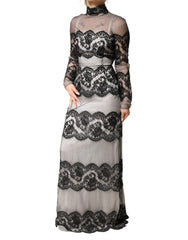Dolce & Gabbana Black White Lace Silk Blend MaxiSheath Dress