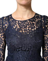 Dolce & Gabbana Blue Lace Ruffle A-line Knee Length Dress
