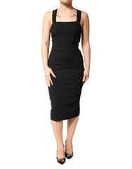 Dolce & Gabbana Black Square Neck Sleeveless Midi Dress