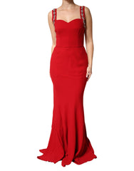 Dolce & Gabbana Red Embellished Bodycon Long Gown Dress