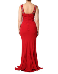 Dolce & Gabbana Red Embellished Bodycon Long Gown Dress