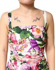 Dolce & Gabbana Multicolor Floral Ruched Silk Charmeuse Mini Dress