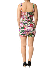 Dolce & Gabbana Multicolor Floral Ruched Silk Charmeuse Mini Dress