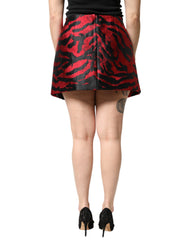 Dolce & Gabbana Black Red Jacquard High Waist Mini Skirt
