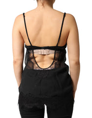 Dolce & Gabbana Black Silk Floral Lace Chemise Lingerie Top