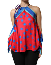 Dolce & Gabbana Multicolor Polka Dot Tie Halter Blouse Top