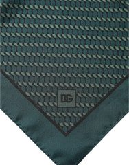 Dolce & Gabbana Dark Green Silk Patterned Handkerchief 32cm x 31cm Scarf