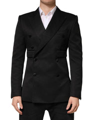 Dolce & Gabbana Black Cotton Double Breasted 2 Button Blazer