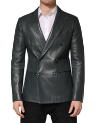 Dolce & Gabbana Dark Gray Leather Double Breasted 2Button Blazer