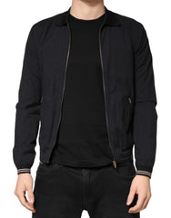 Dolce & Gabbana Dark Blue Cotton Full Zip Bomber Men Jacket