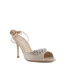 Manolo Blahnik Beige Silk Stiletto Heel Sandals