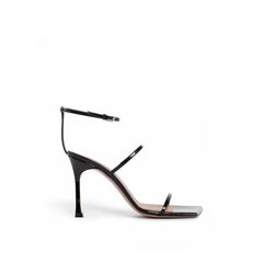 Amina Muaddi Black Calfskin Stiletto Heel Sandals