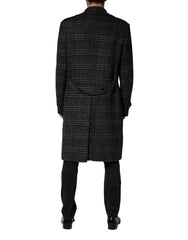 Dolce & Gabbana Grey Double Breasted Plaid Wool Coat Jacket
