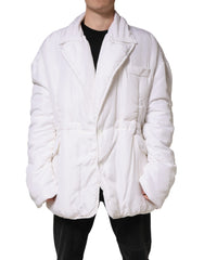 Dolce & Gabbana White Silk Padded Parka Men Coat Jacket