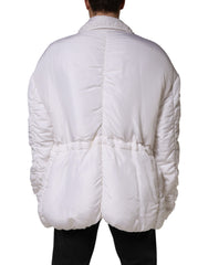 Dolce & Gabbana White Silk Padded Parka Men Coat Jacket