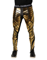 Dolce & Gabbana Black Gold Geometric Logo Men Leggings Pants