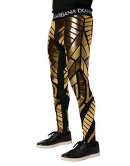 Dolce & Gabbana Black Gold Geometric Logo Men Leggings Pants