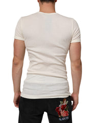 Dolce & Gabbana Off White Cotton Short Sleeve Henley T-shirt