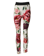 Dolce & Gabbana White Floral Leggings Stretch Waist Pants