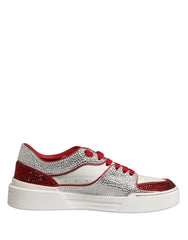 Dolce & Gabbana White Red Rhinestone Embellished Men Sneakers Shoes