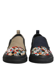 Dolce & Gabbana Blue Canvas Embellished Slip On Men Sneakers Shoes