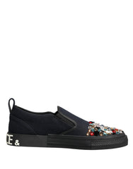 Dolce & Gabbana Blue Canvas Embellished Slip On Men Sneakers Shoes