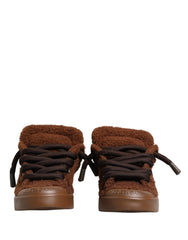 Dolce & Gabbana Brown Faux Shearling Low Top Sneakers Shoes