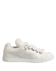 Dolce & Gabbana White Faux Shearling Low Top Sneakers  Shoes