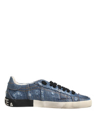 Dolce & Gabbana Blue Distressed Denim Low Top Sneakers Shoes