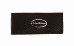 Dolce & Gabbana Brown Leather Magnet Mens Money Bar Clasp Money Cash Clip