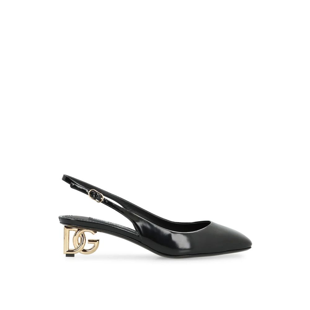 Dolce & Gabbana Black Calfskin Mid Heel Pumps