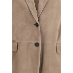 Brunello Cucinelli Beige Calf Leather Bos Taurus Coat