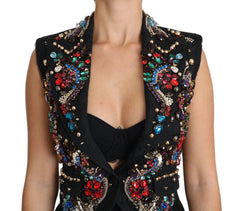 Dolce & Gabbana Black Crystal Sicily Vest Waistcoat