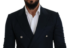 Dolce & Gabbana Blue Double Breasted Formal Coat Blazer