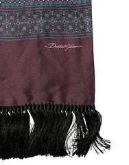 Dolce & Gabbana Bordeaux Silk Fringe Geometric Neck Wrap 142cm X 15cm  Scarf