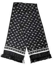 Dolce & Gabbana Black Silk Crown Fringe Neck Wrap 173cm x 32.5cm Scarf