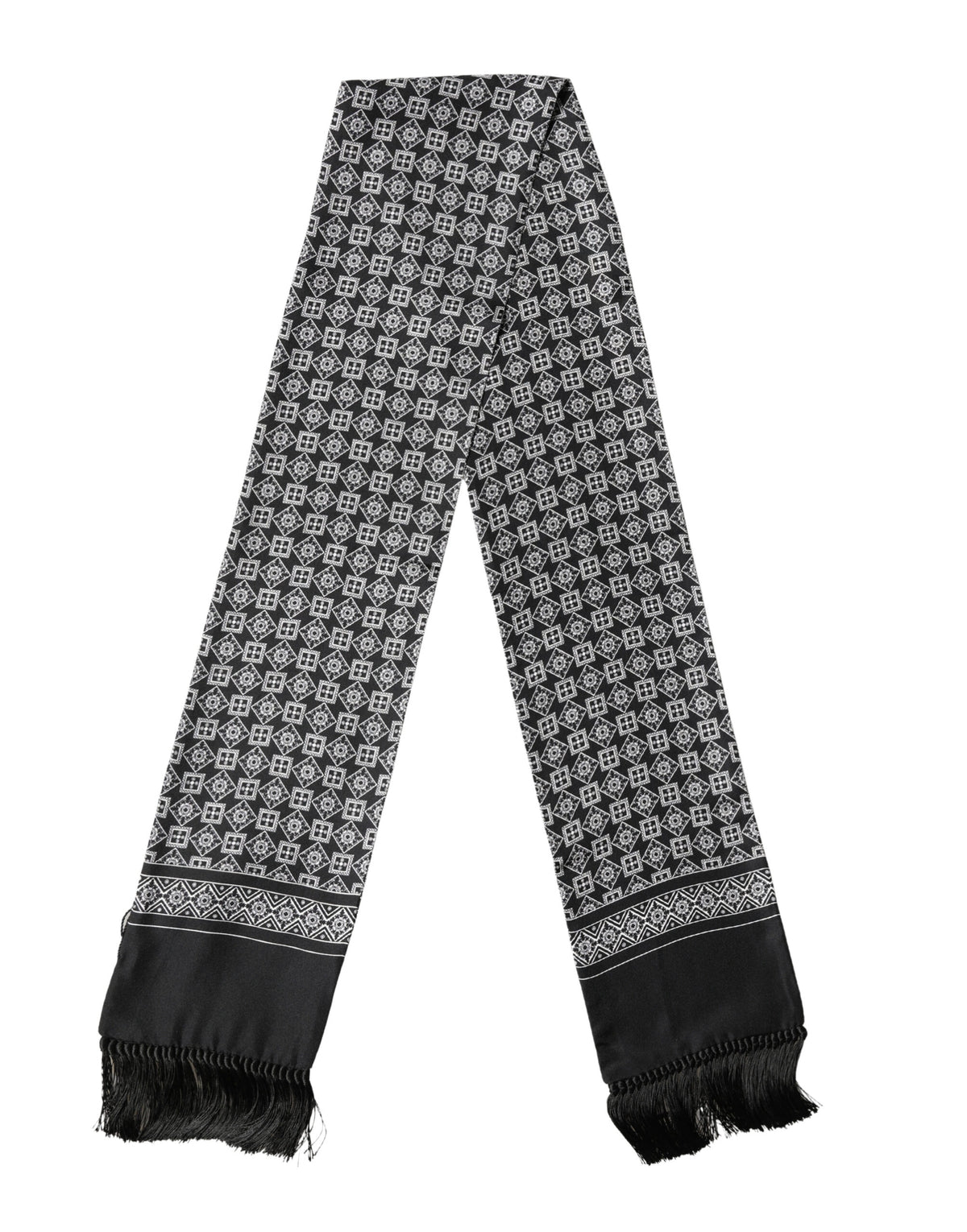 Dolce & Gabbana Black White Silk Geometric Neck Wrap 142cm X 15cm Scarf