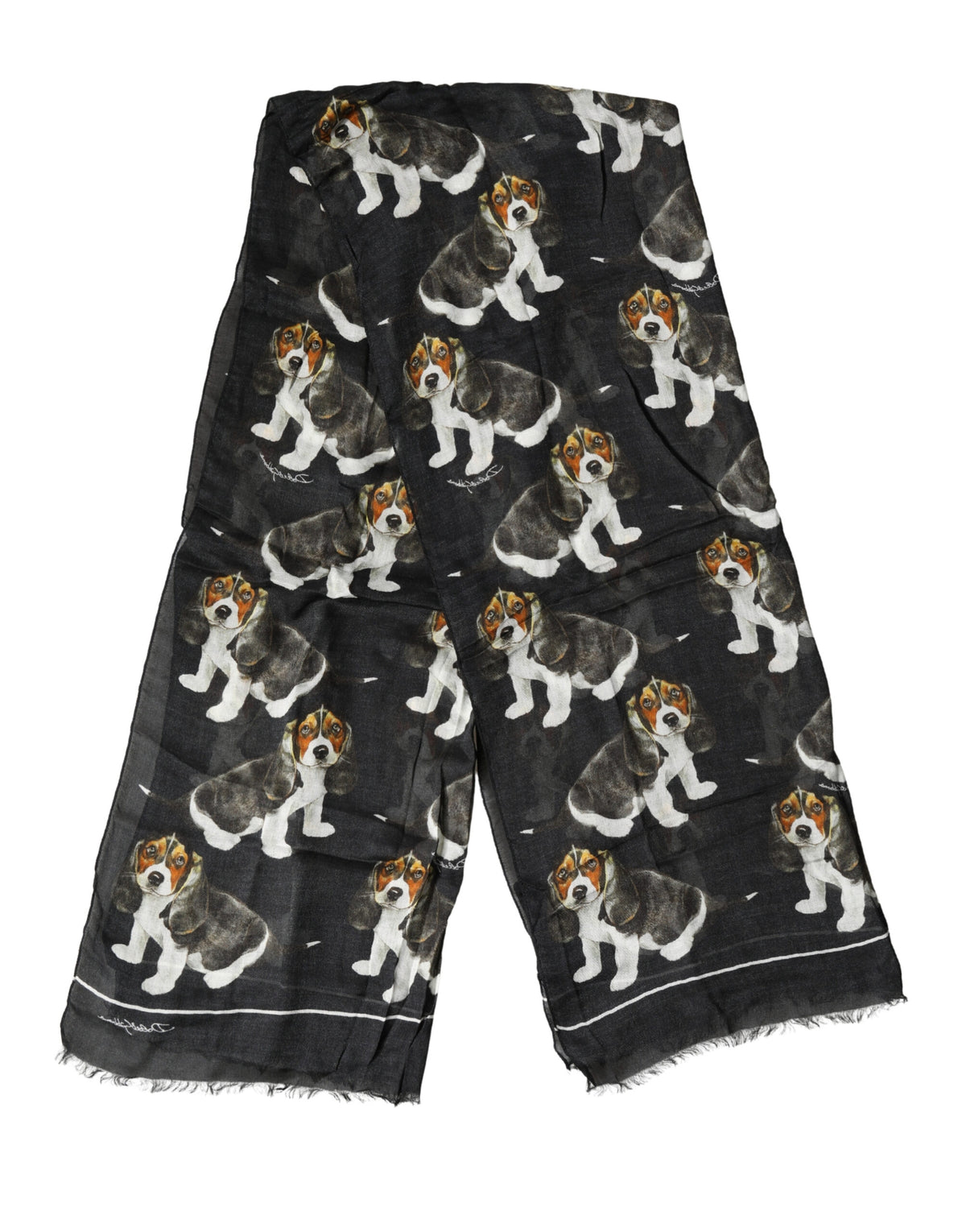 Dolce & Gabbana Black Dog Print Modal Wool Wrap Foulard 178cm X 63cm Scarf