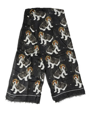 Dolce & Gabbana Black Dog Print Modal Wool Wrap Foulard 178cm X 63cm Scarf