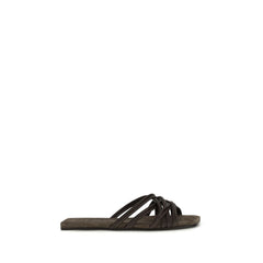 Brunello Cucinelli Brown Calf Leather Bos Taurus Flat Sandals