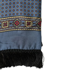 Dolce & Gabbana Blue Silk Geometric Fringe Foulard 134cm x 15.5cm Scarf