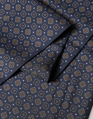 Dolce & Gabbana Navy Silk Geometric Fringe Foulard 137cm x 18cm Scarf