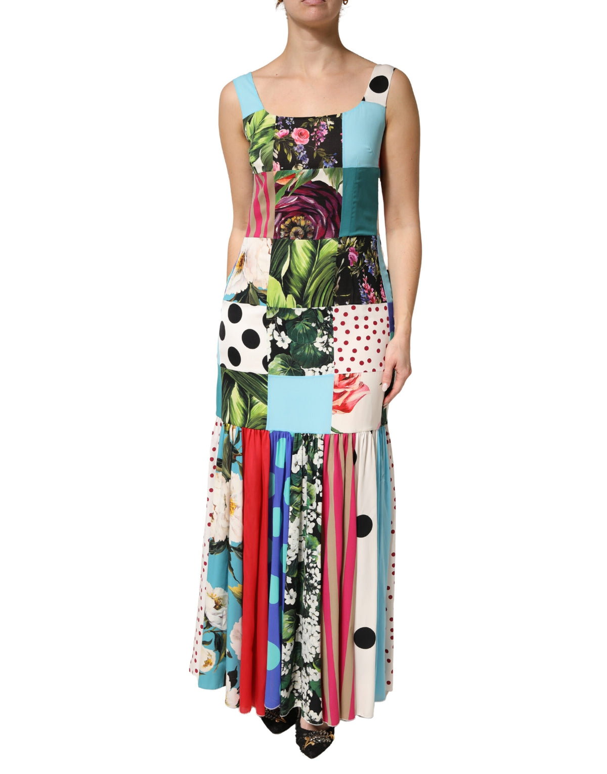 Dolce & Gabbana Multicolor Patchwork Silk Sleeveless Dress